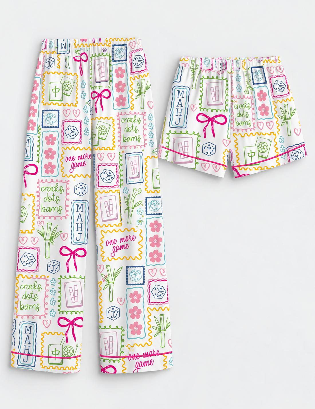 Mahjong Pajamas Women Set, Mahjong Pajama Set Women, Pink Mahjong Sleepwear, Mahjong Lover