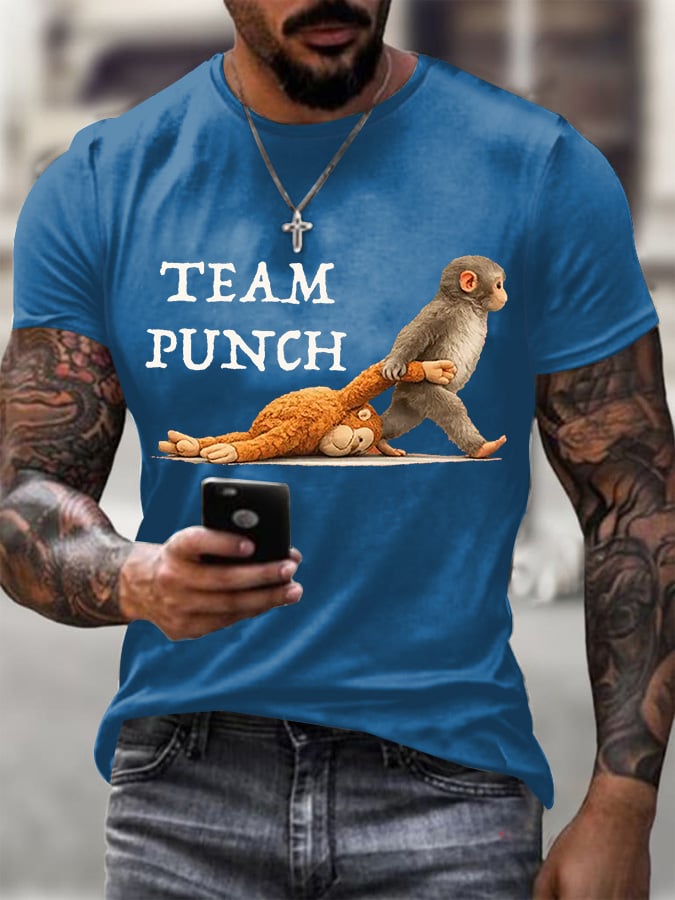 Men's Retro Monkey Baby Punch Print T-shirt