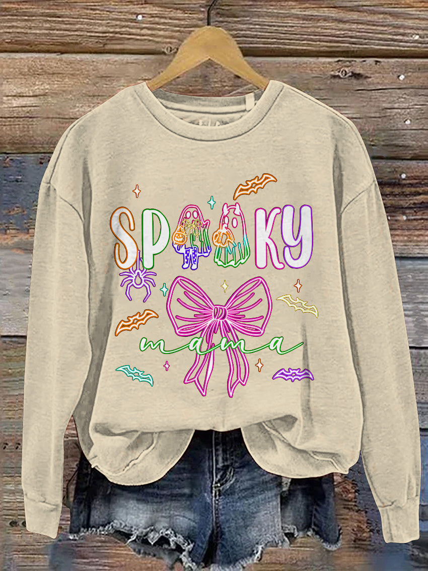 Coquette Halloween Neon Cute Ghost Casual Print Sweatshirt