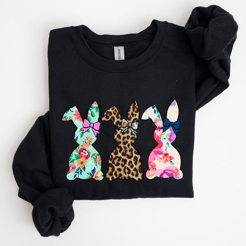 Retro Easter Rabbits, Floral, Leopard, Bunnies Sweatshirt