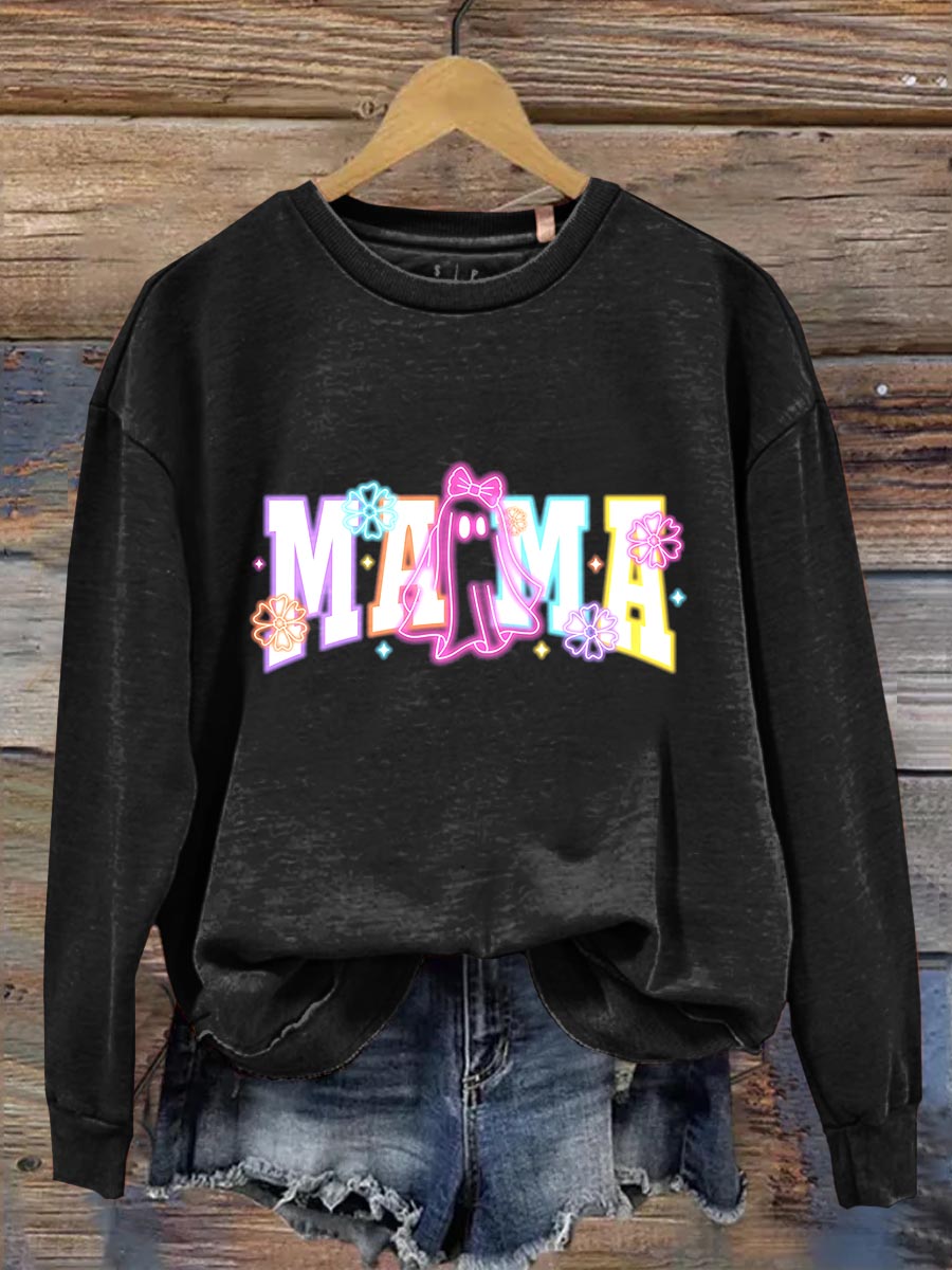 Neon Ghost Mama Halloween Art Print Casual  Sweatshirt
