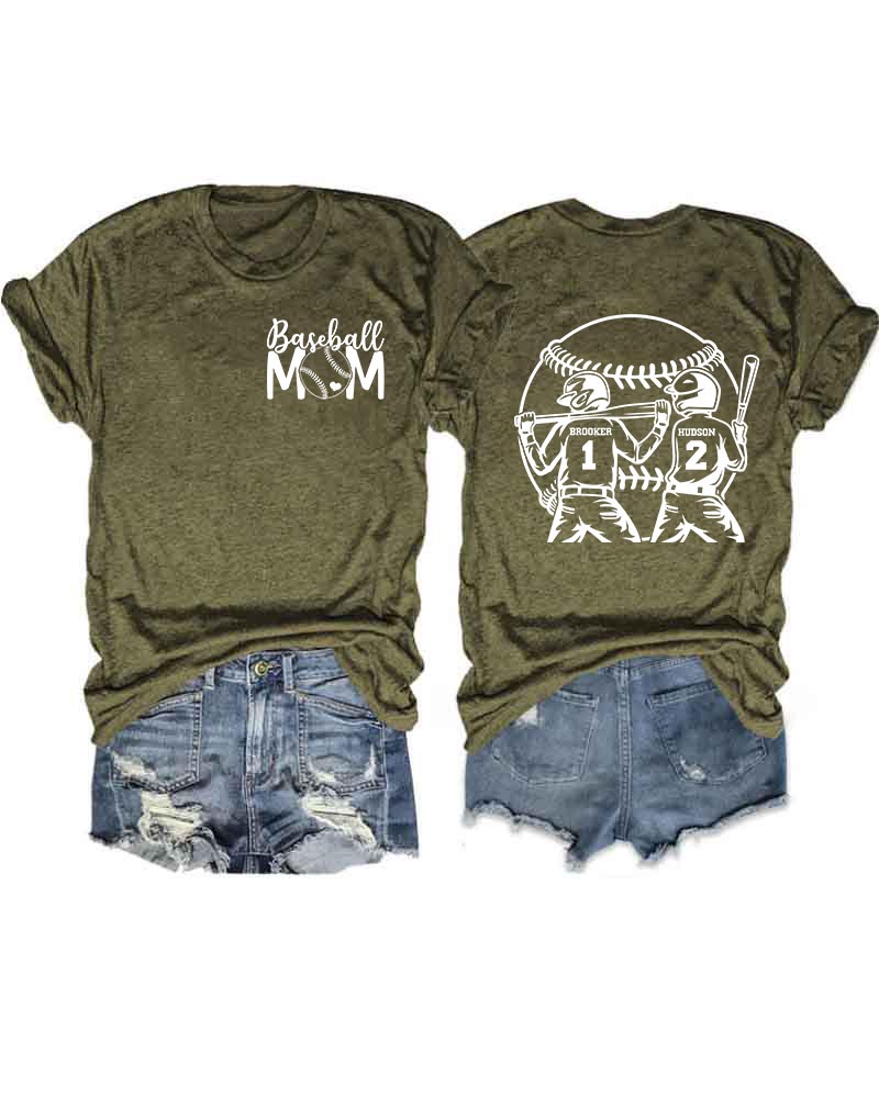 Personalized Baseball Mom 2 Boys T-Shirt