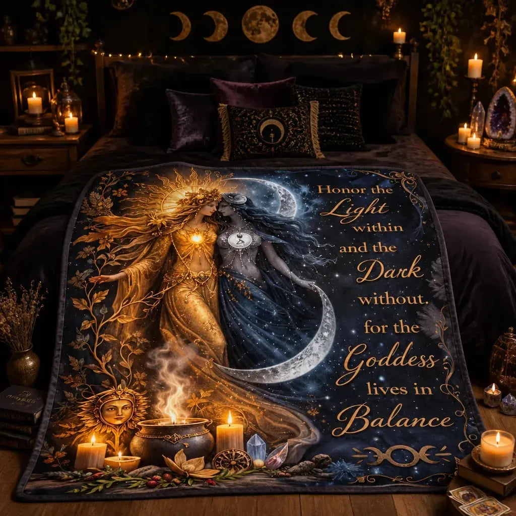 Celestial Sun and Moon Goddess Blanket for Wiccan and Pagan Yule Home Decor