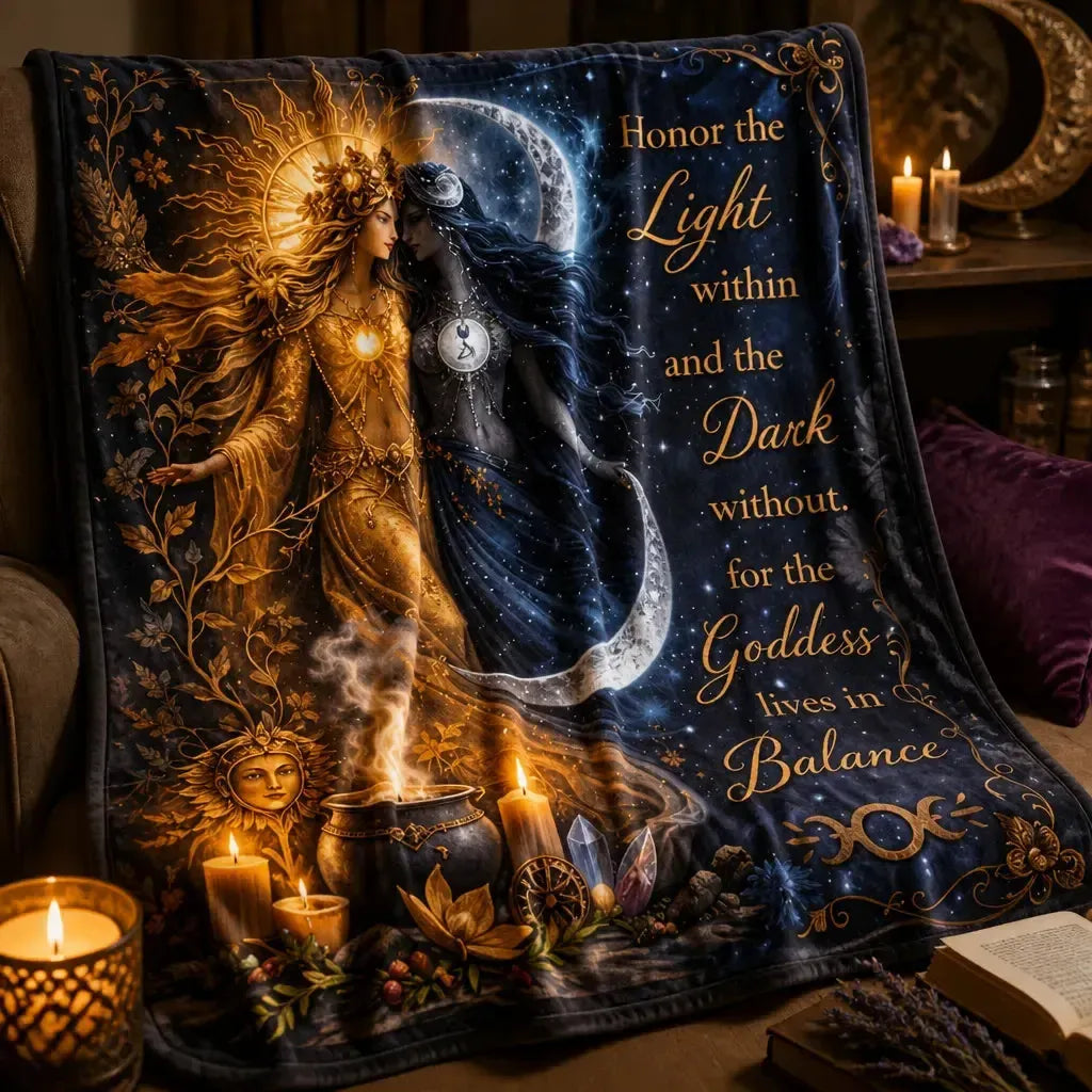 Celestial Sun and Moon Goddess Blanket for Wiccan and Pagan Yule Home Decor