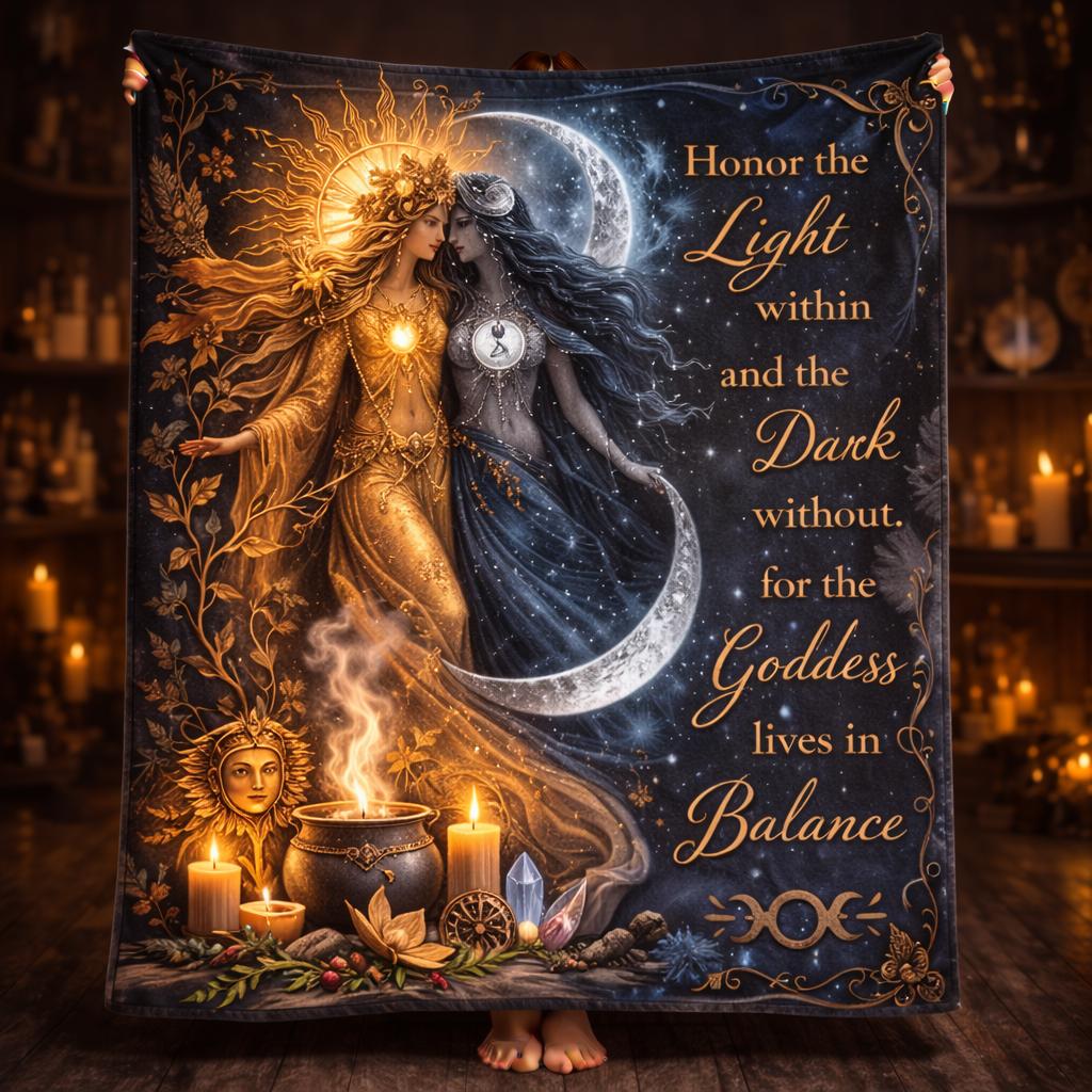 Celestial Sun and Moon Goddess Blanket for Wiccan and Pagan Yule Home Decor