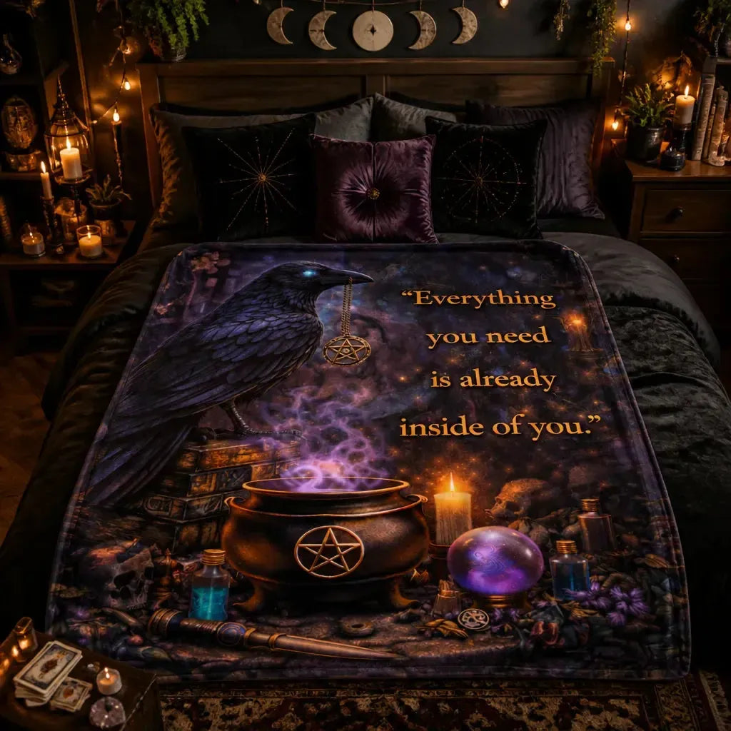 Dark Raven Gothic Crow Witchy Blanket for Wiccan Home Decor