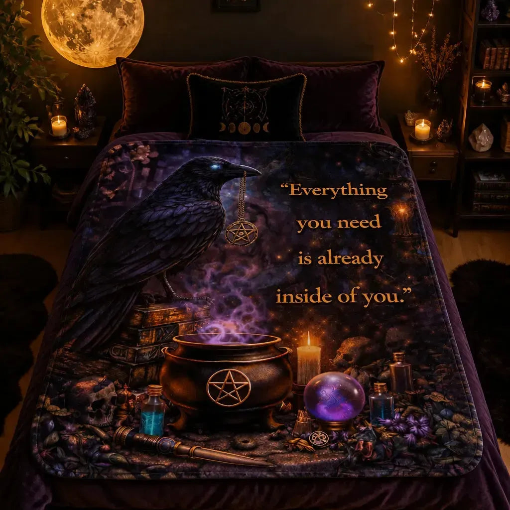 Dark Raven Gothic Crow Witchy Blanket for Wiccan Home Decor