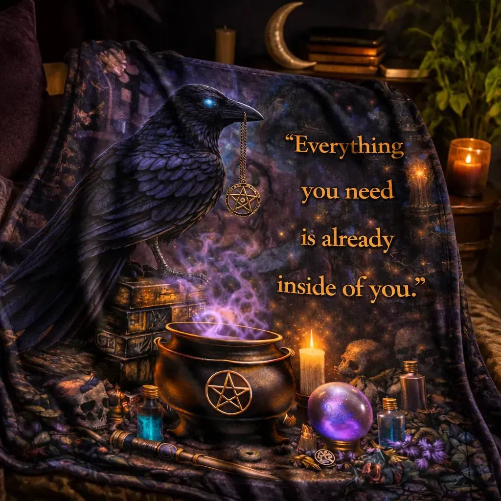 Dark Raven Gothic Crow Witchy Blanket for Wiccan Home Decor
