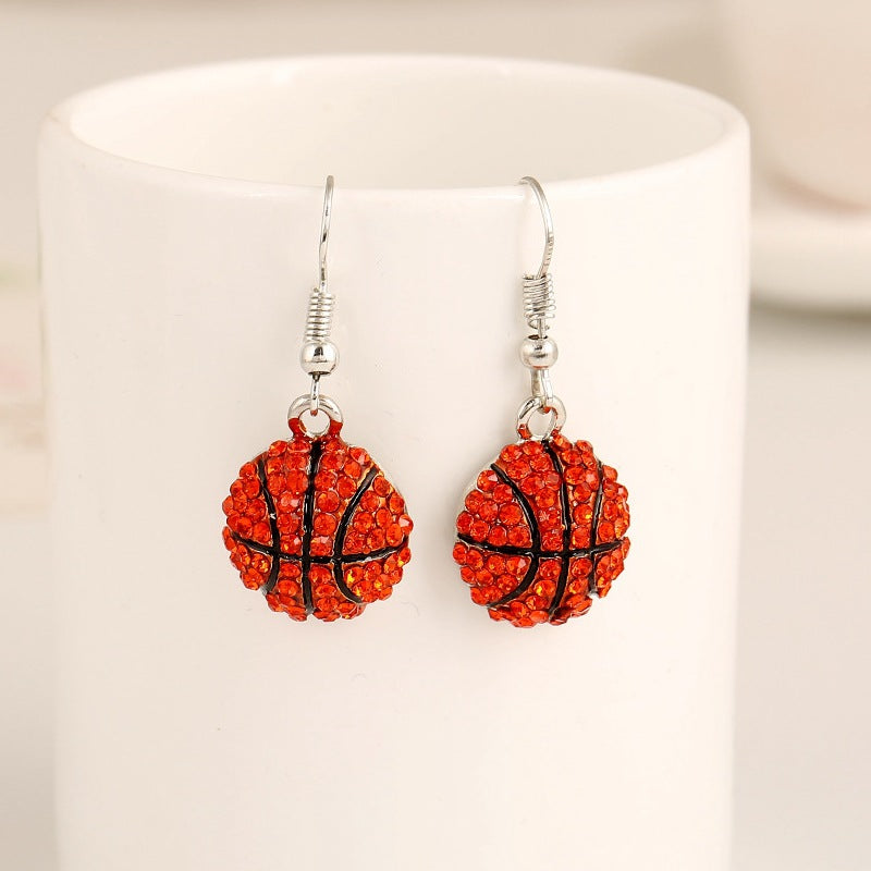 Classic rhinestone basketball pendant earrings