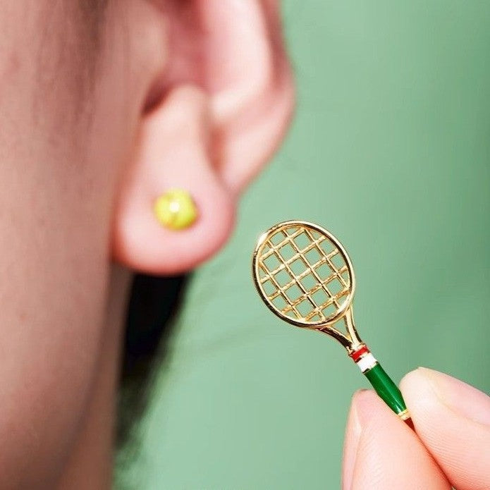 Match point pave tennis racket & ball stud earrings, set of 2