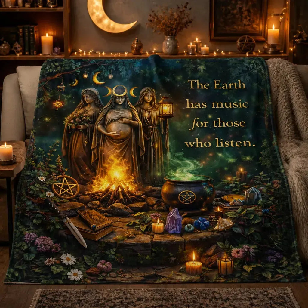 Pagan Triple Goddess Blanket with Mystical Elements for Wiccan