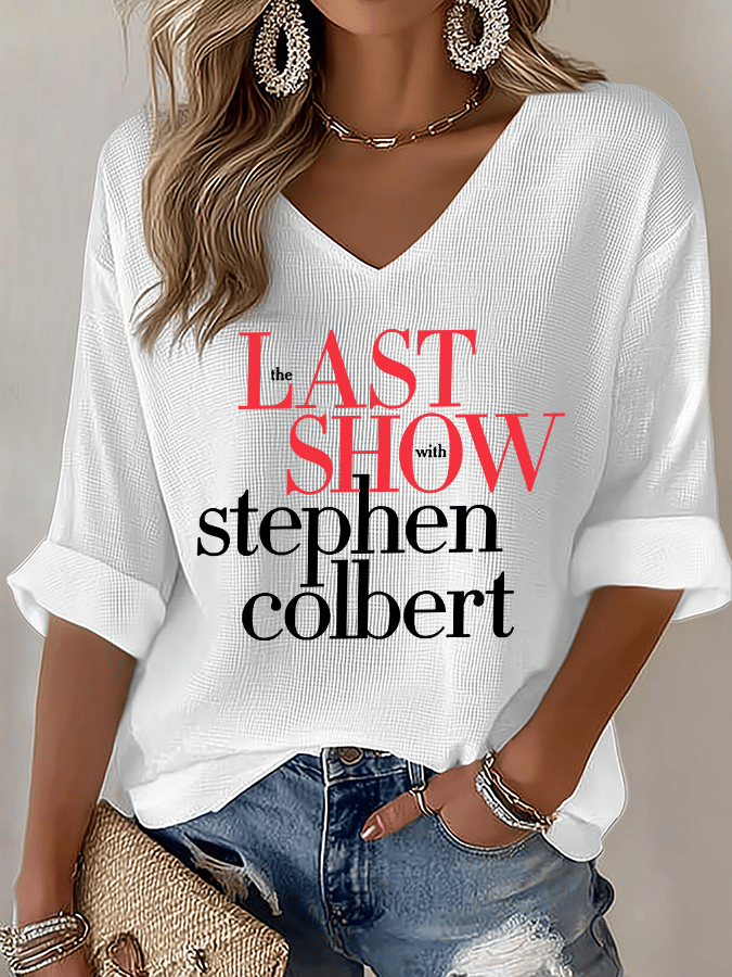 V-Neck Retro Last Show Print T-Shirt