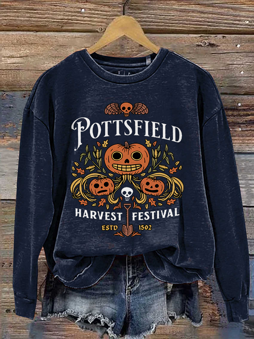 Pottsfield Harvest Festival Spooky Season Halloween Casual Print Sweatshirt
