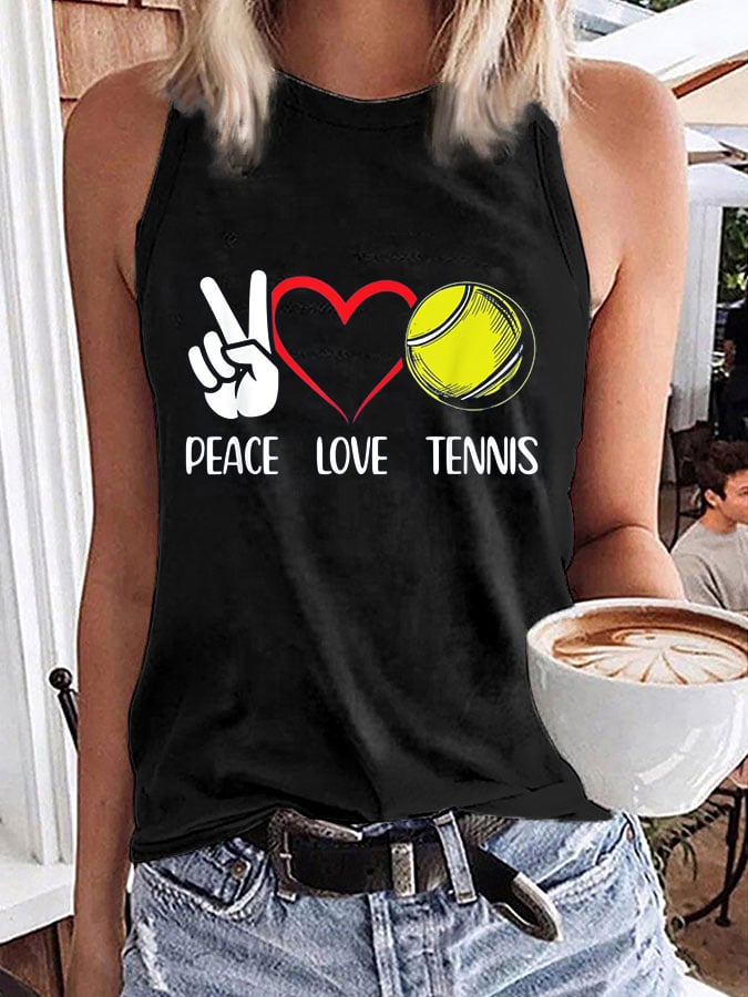 Women's Peace Love Tennis Print Casual Tank Top