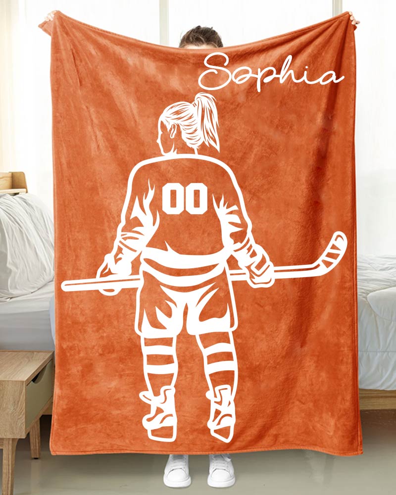 Personalized Ice Hockey Girl Blanket
