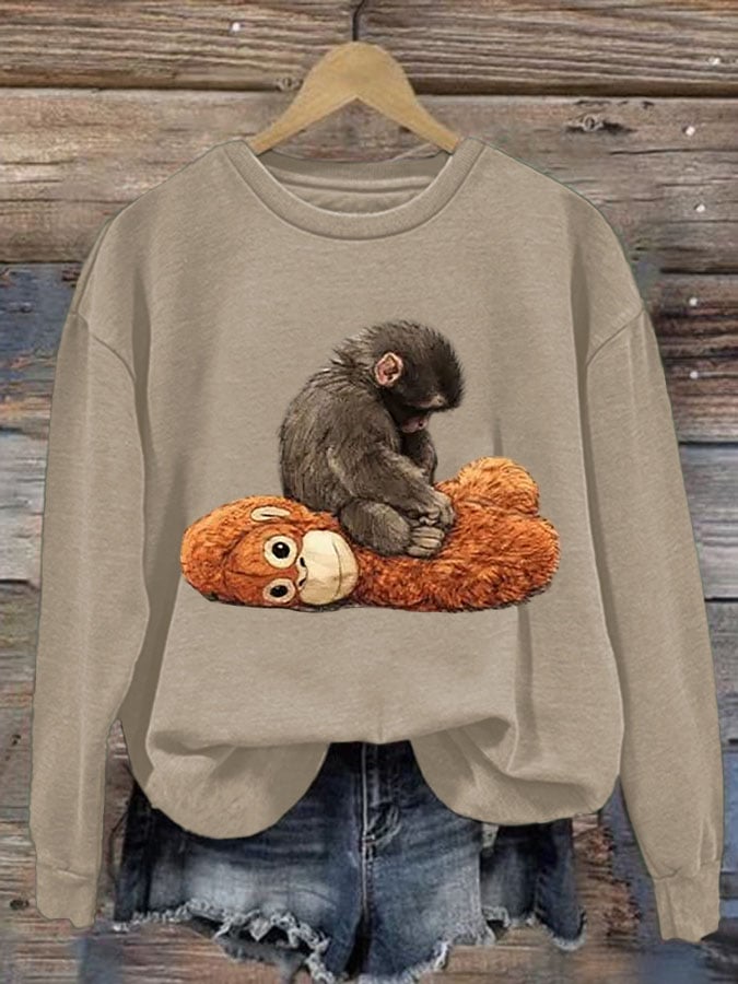 Women's Baby Monkey Punch Print Casual Sweatshirt
