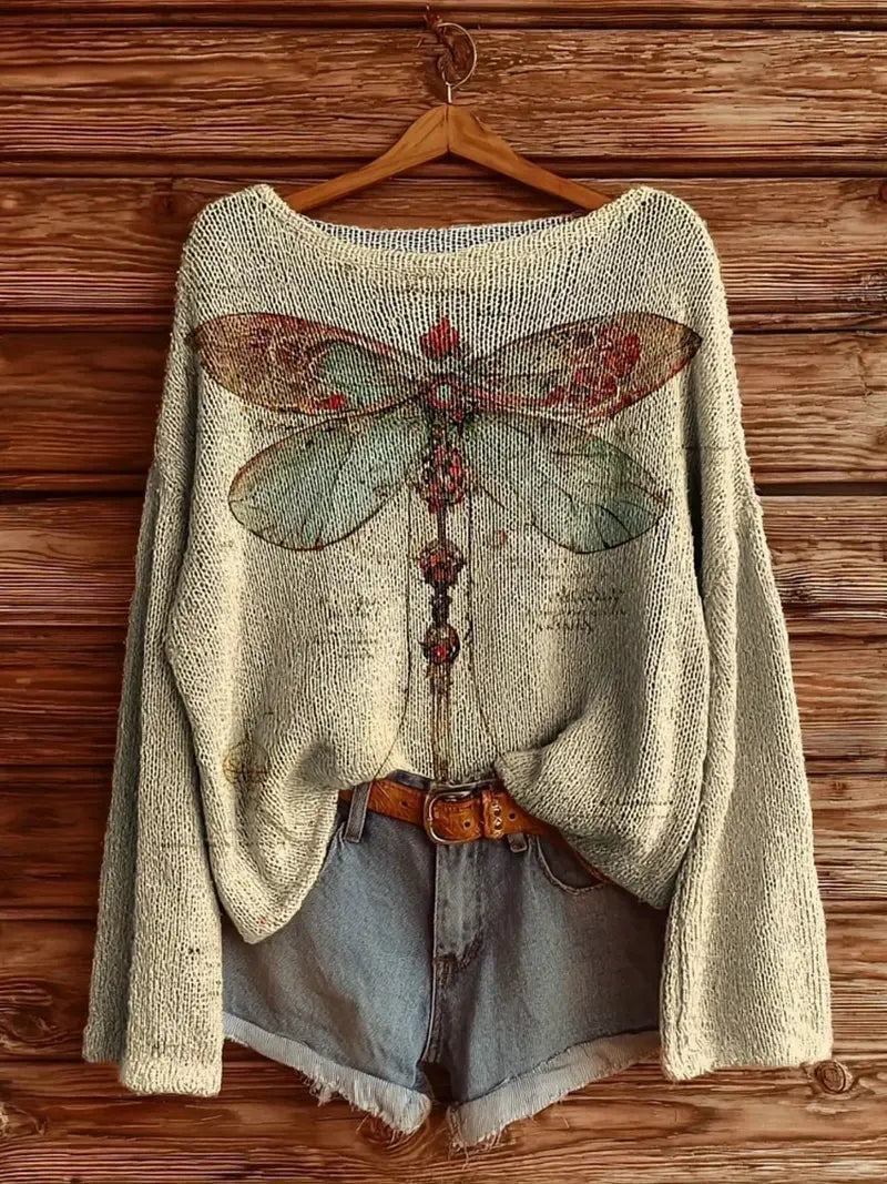 Women's Retro 60s/70s Bohemian Floral Sweater - Oversized Round Neck Sweater
