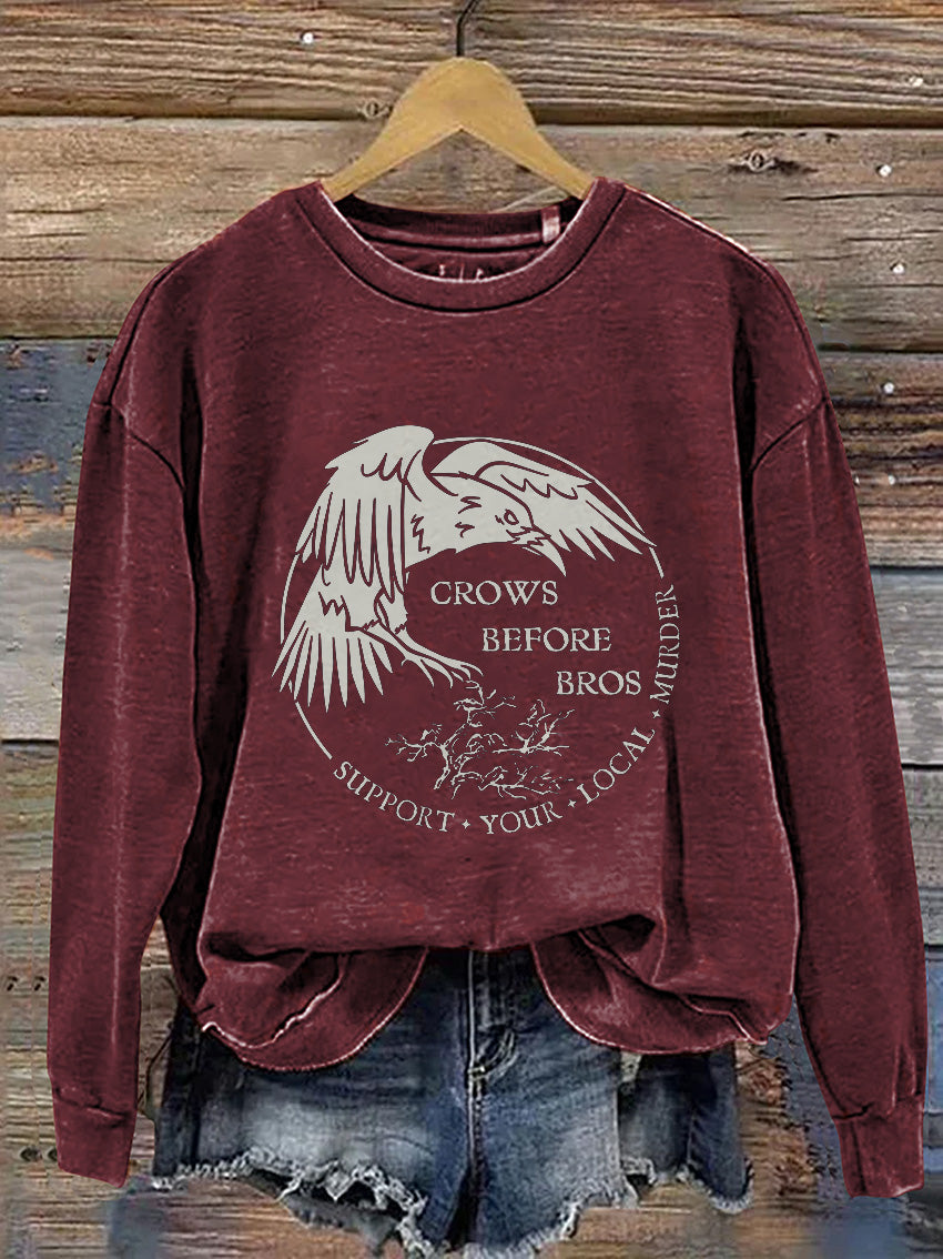 Funny Crows Before Bros Casual Print Sweatshirt