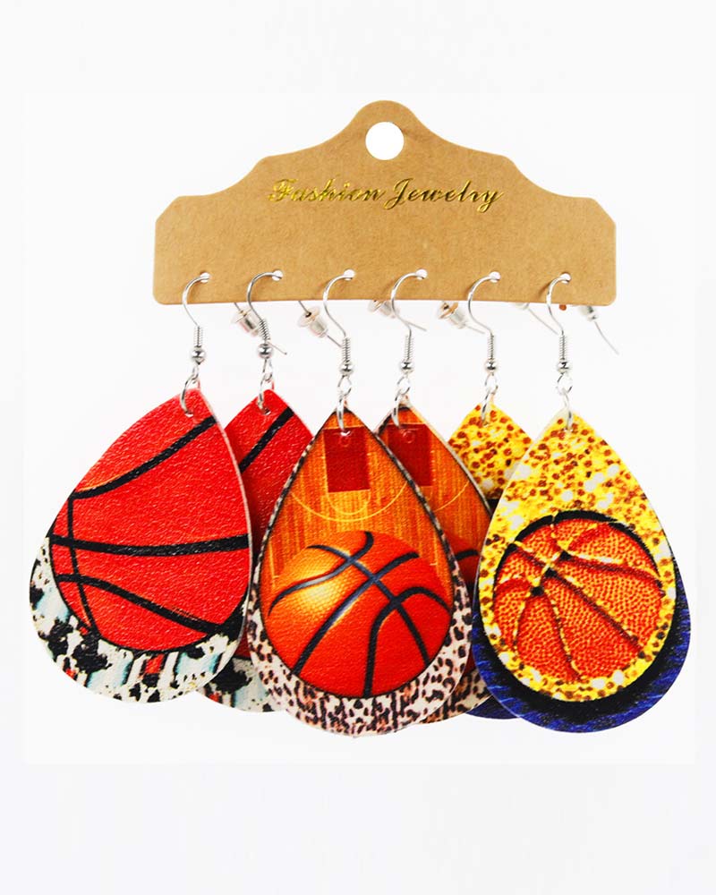 3 Pairs Basketball Teardrop Earrings