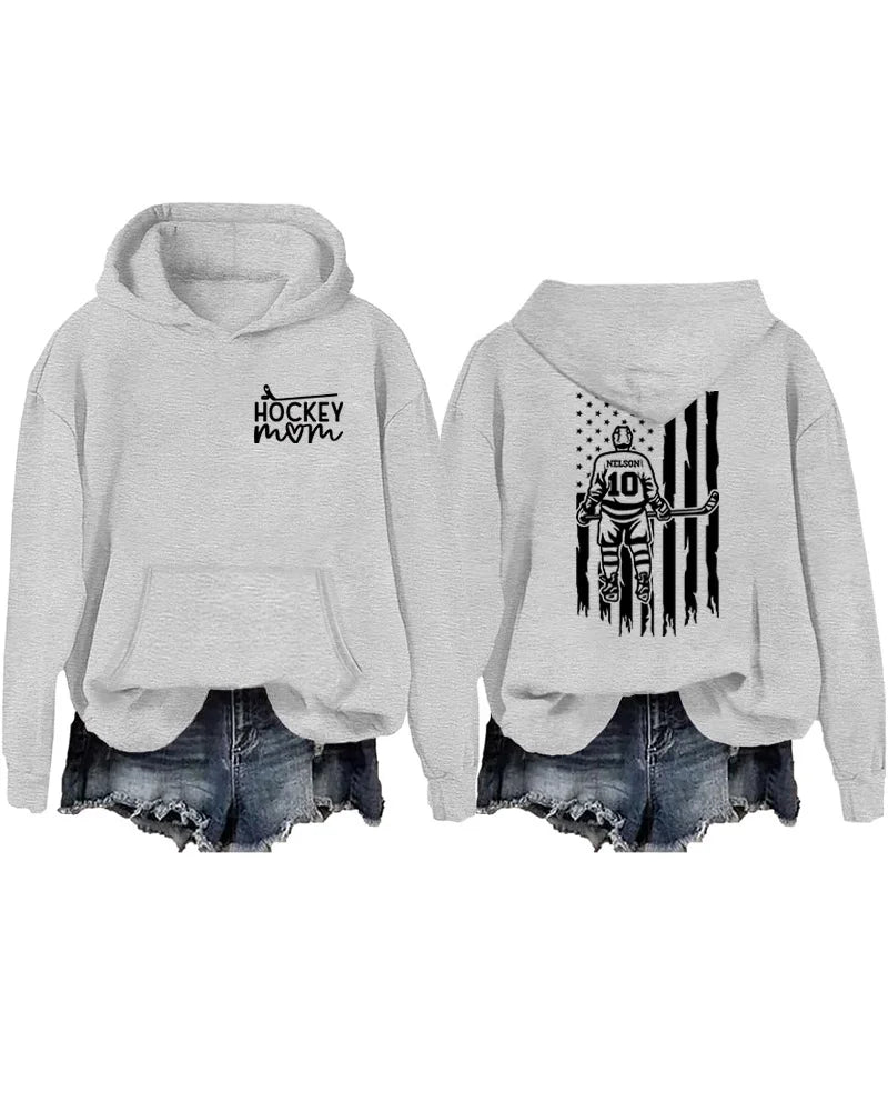 Personalized Hockey Mom Boy Player US Flag Design Hoodie