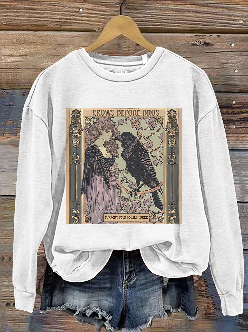 Crows Before Bros Casual Print Sweatshirt