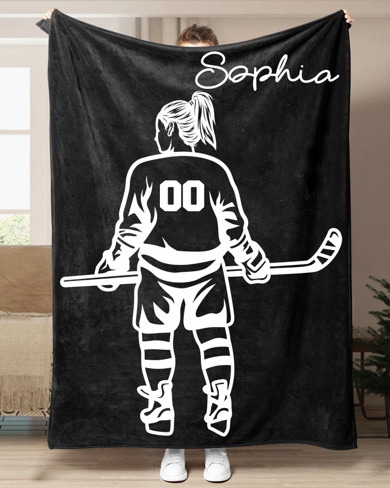 Personalized Ice Hockey Girl Blanket