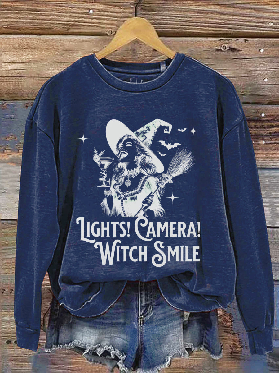 Lights Camera Witch Smile Halloween Art Print Casual Sweatshirt