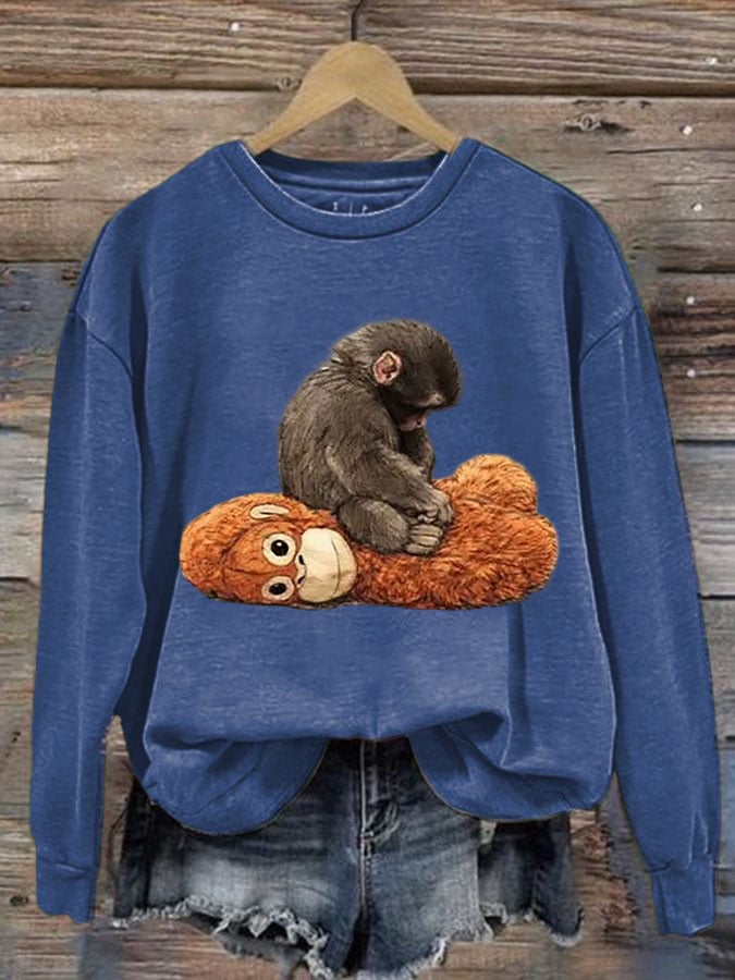 Women's Baby Monkey Punch Print Casual Sweatshirt