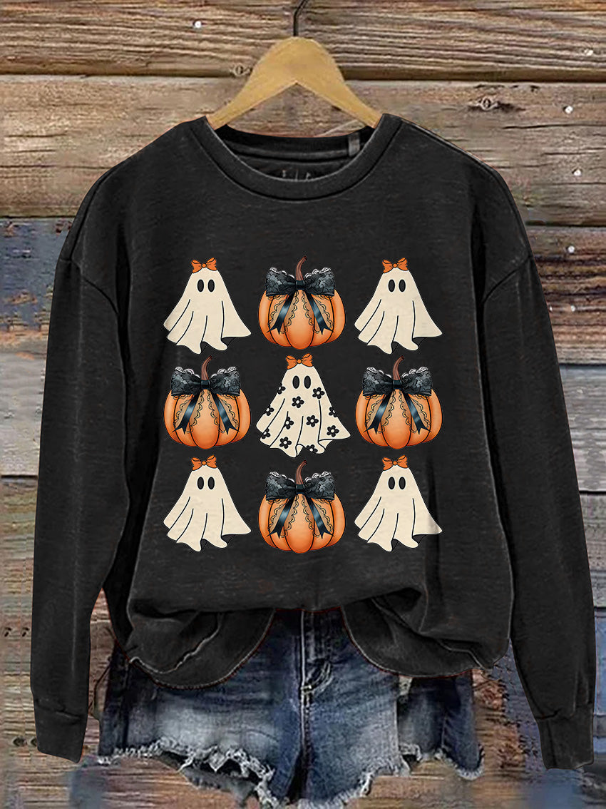 Coquette Halloween Pumpkin Cute Ghost Casual Print Sweatshirt