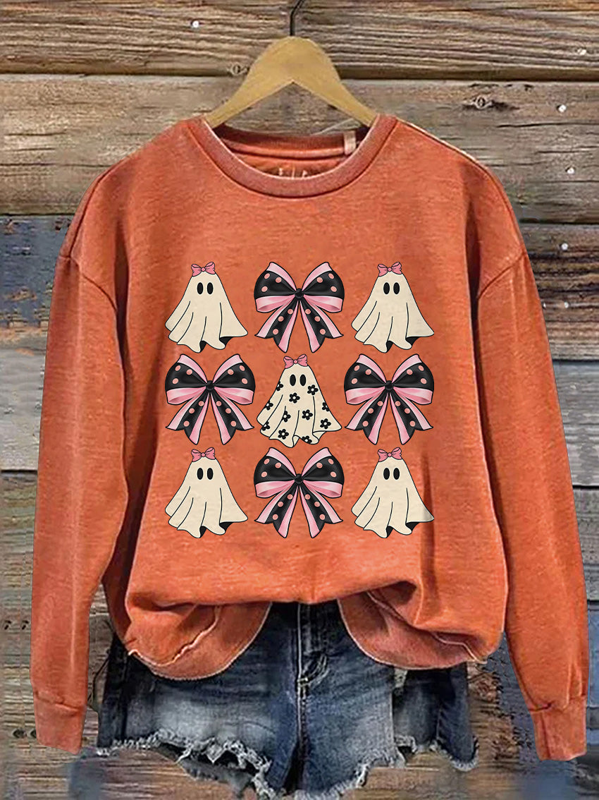 Coquette Halloween Pumpkin Cute Ghost Casual Print Sweatshirt