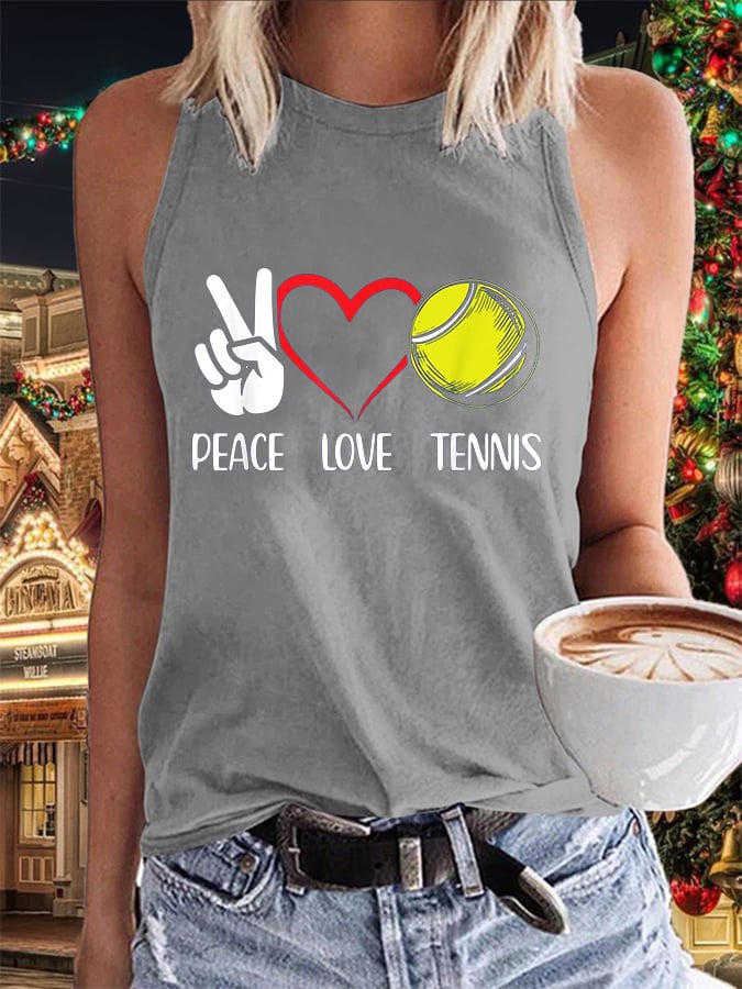 Women's Peace Love Tennis Print Casual Tank Top