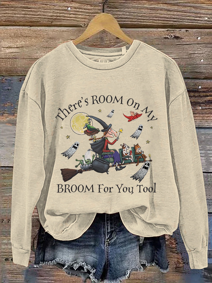 There's Room On My Broom For You Tool Dog Cat Witch Halloween Art Print Casual Sweatshirt