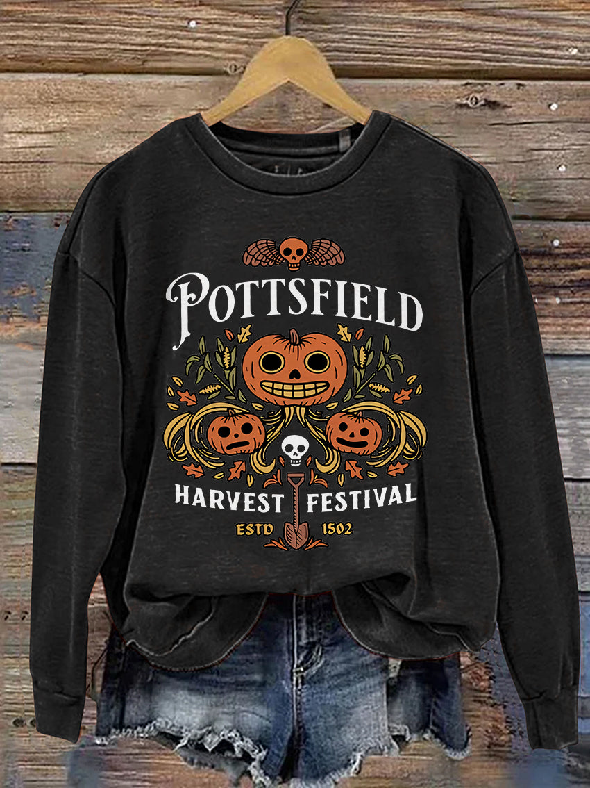 Pottsfield Harvest Festival Spooky Season Halloween Casual Print Sweatshirt