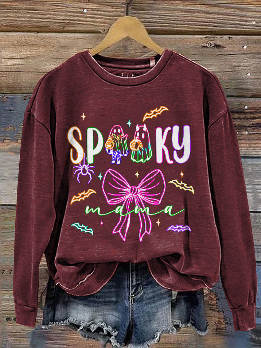 Coquette Halloween Neon Cute Ghost Casual Print Sweatshirt