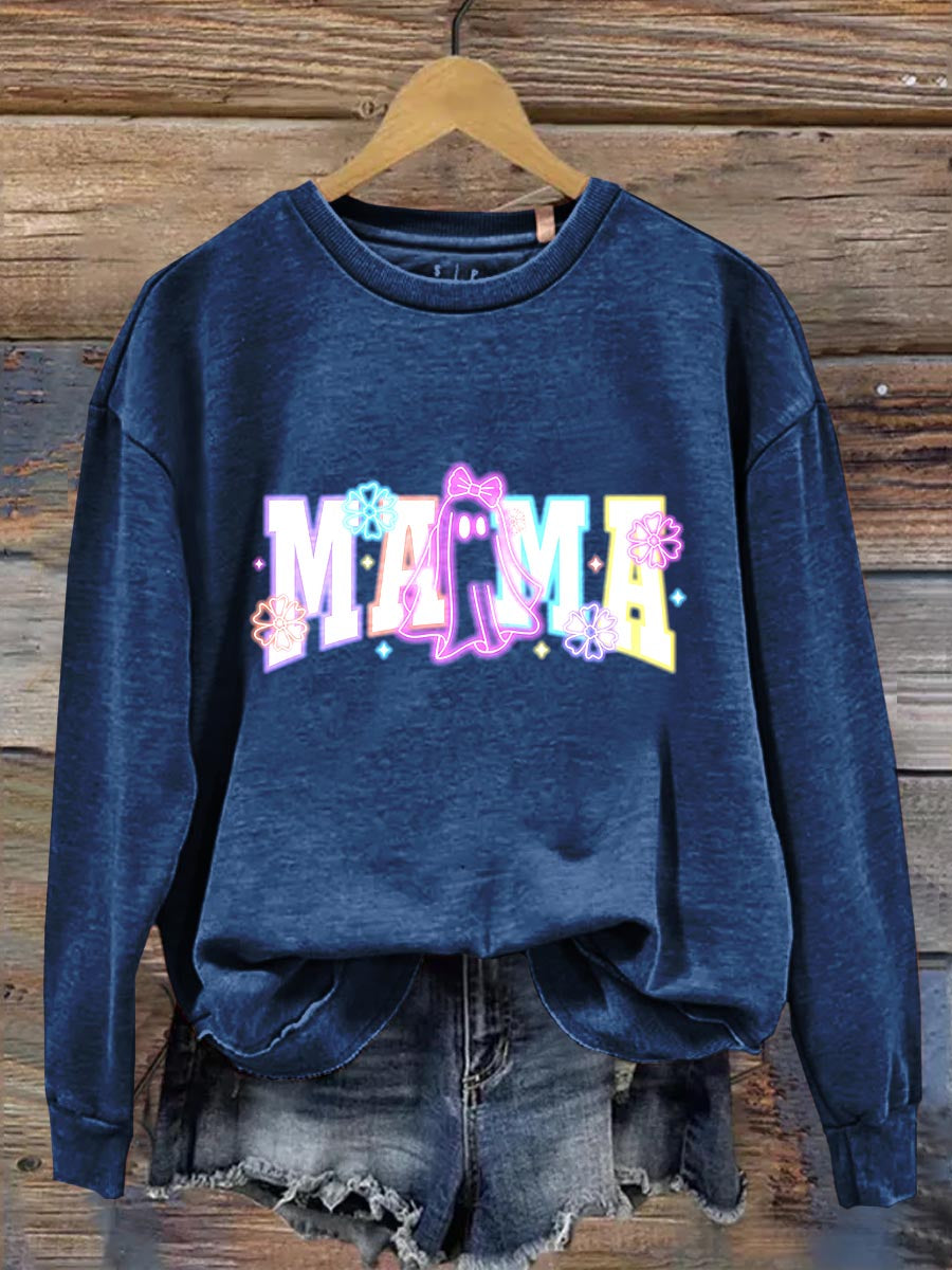 Neon Ghost Mama Halloween Art Print Casual  Sweatshirt