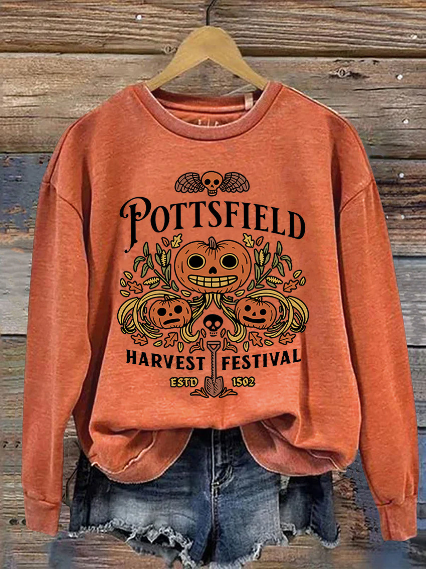 Pottsfield Harvest Festival Spooky Season Halloween Casual Print Sweatshirt