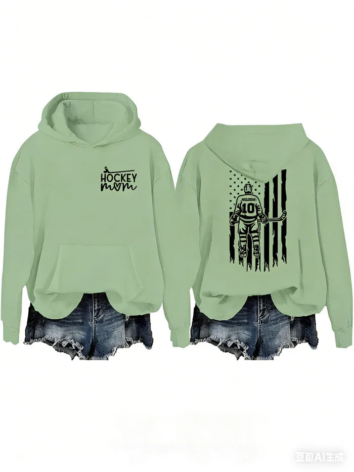 Customized Ice Hockey Mom Player US Flag Design Hoodie