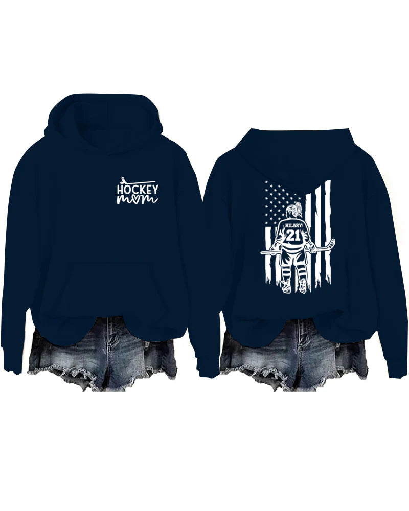 Customized Ice Hockey Mom Player US Flag Design Hoodie