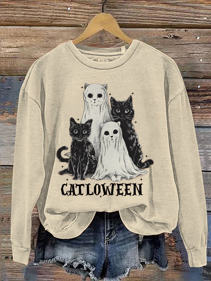 Catloween Funny Halloween Cat Casual Print Sweatshirt