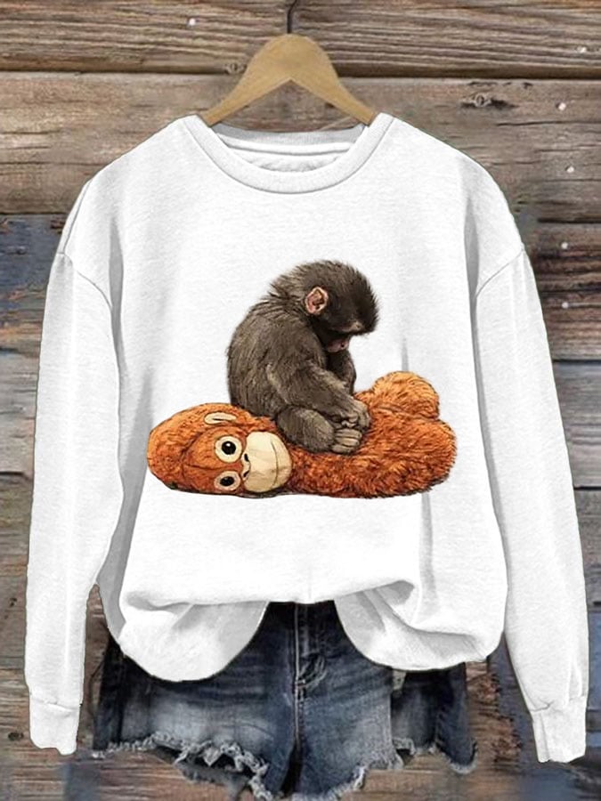 Women's Baby Monkey Punch Print Casual Sweatshirt