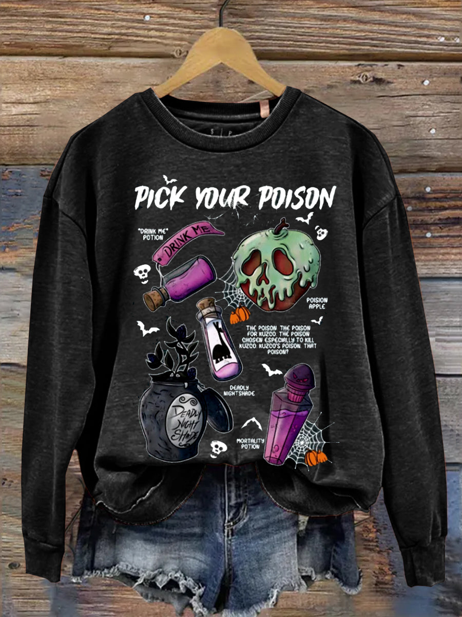 Women's Vintage Retro Pick Your Poison Disney Halloween Casual Sweatshirt