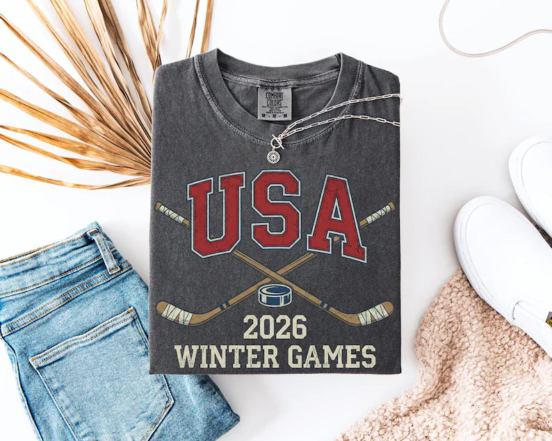 USA Hockey Shirt 2026 Winter Games,Vintage American Ice Hockey T-Shirt