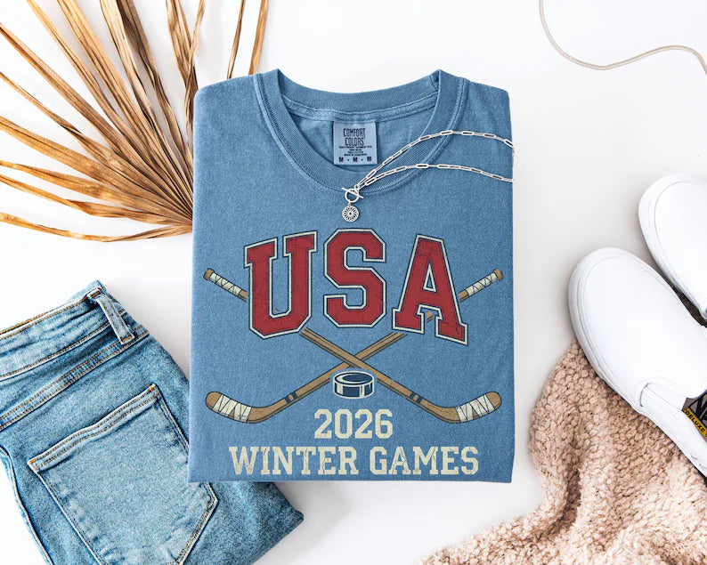 USA Hockey Shirt 2026 Winter Games,Vintage American Ice Hockey T-Shirt