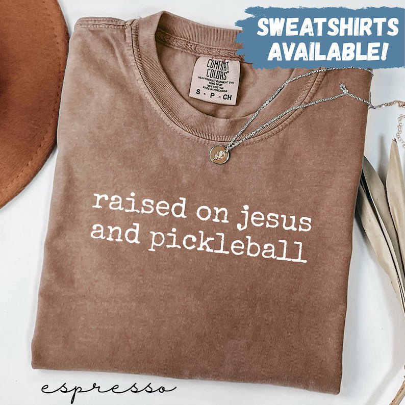 Comfort Colors Raised On Jesus And Pickleball  T-Shirt