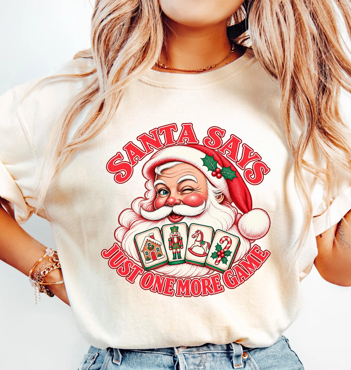 Comfort Colors ust One More Game，Santa Mahjong Christmas T-Shirt