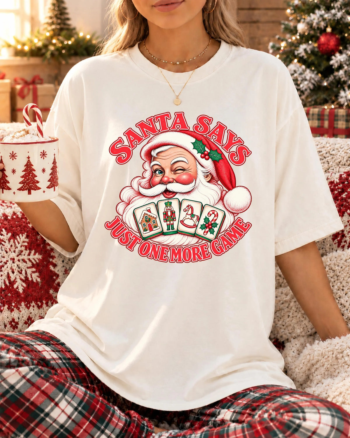 Comfort Colors ust One More Game，Santa Mahjong Christmas T-Shirt