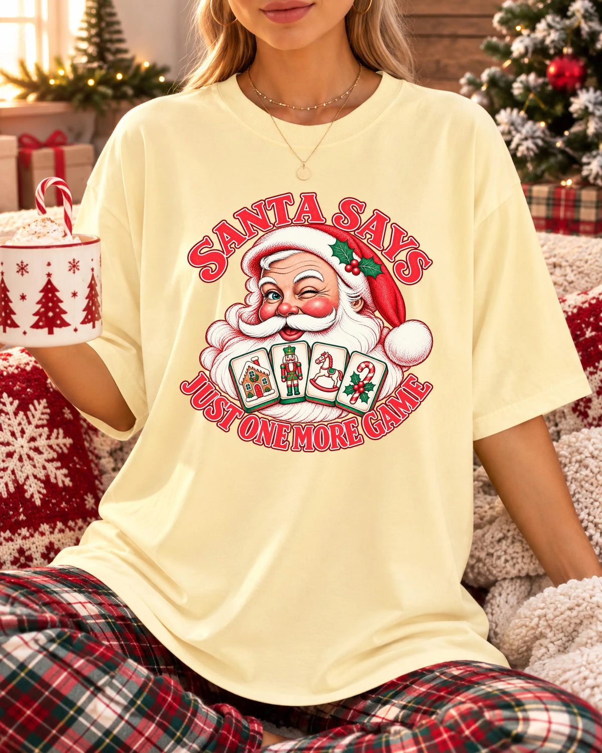 Comfort Colors ust One More Game，Santa Mahjong Christmas T-Shirt