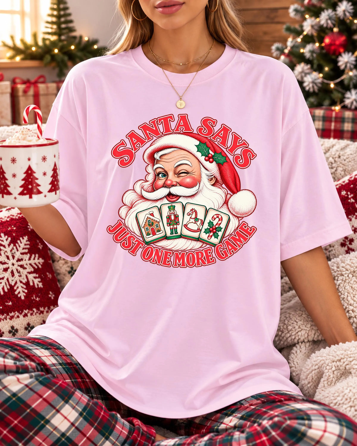 Comfort Colors ust One More Game，Santa Mahjong Christmas T-Shirt