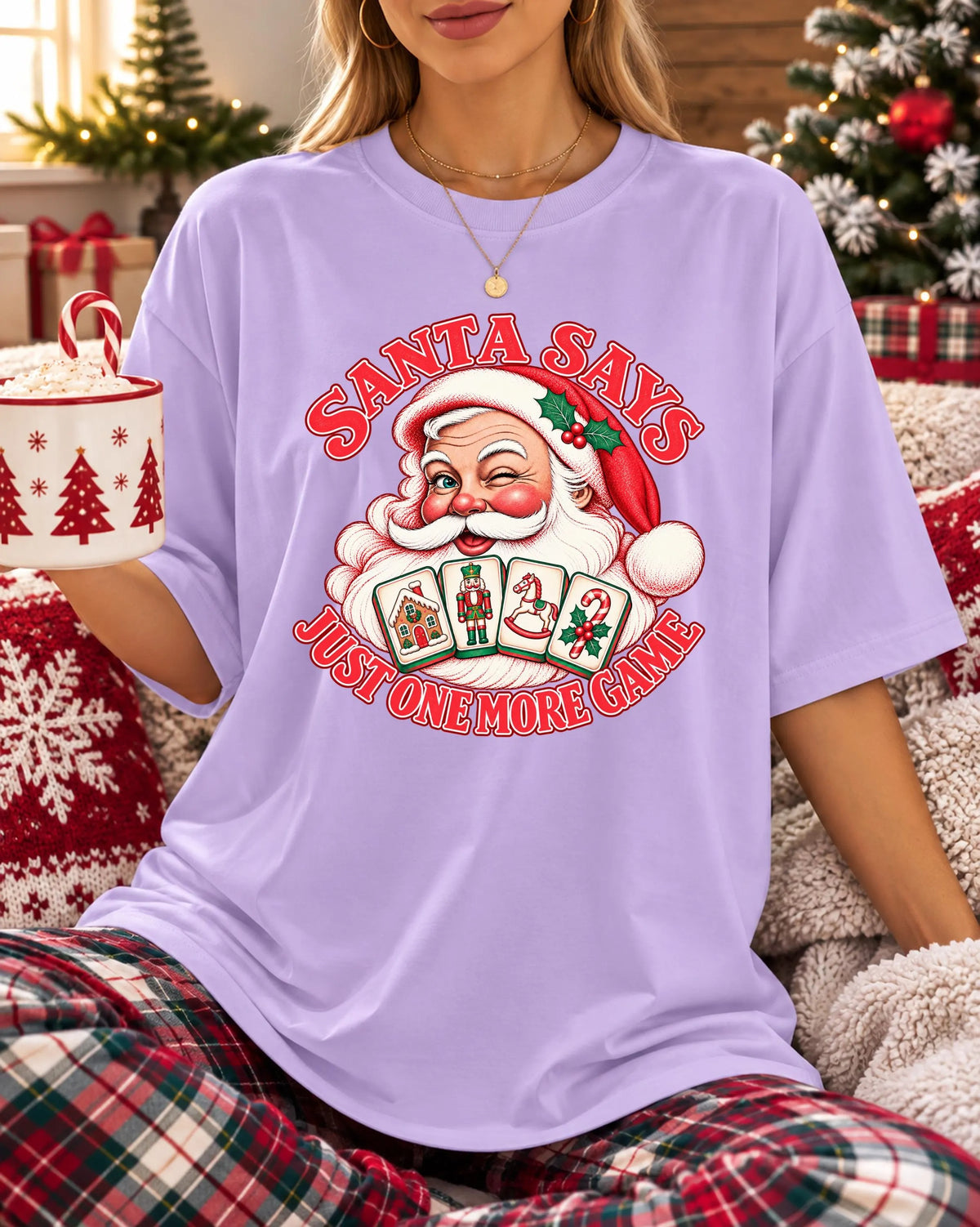 Comfort Colors ust One More Game，Santa Mahjong Christmas T-Shirt
