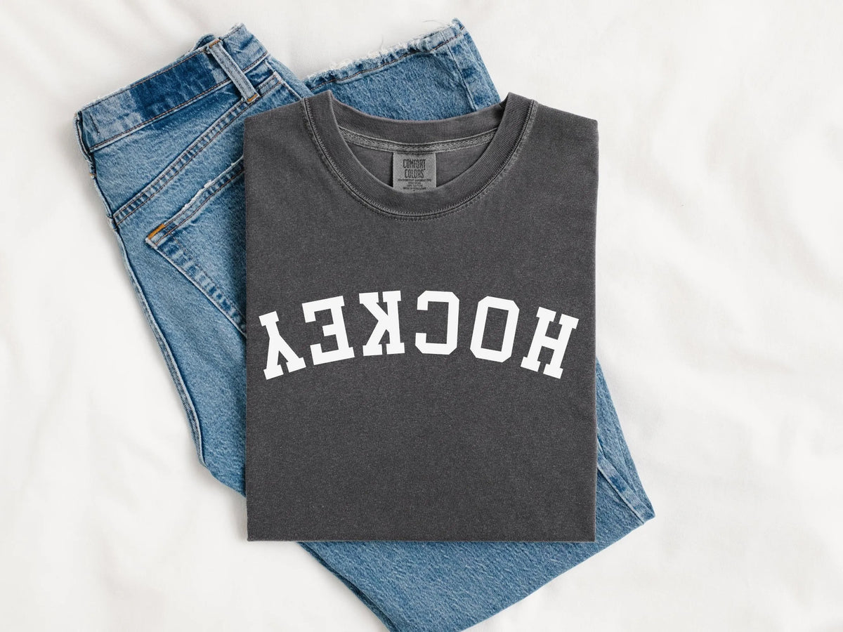 Comfort Colors Upside Down Hockey T-Shirt Gift for Sports Moms, Fan, Athlete, Coach